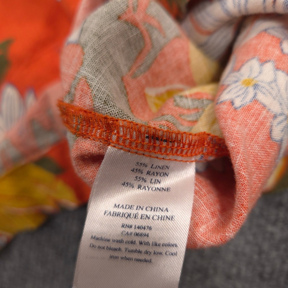 Faherty Maui Shirt Womens M Orange Hawaiian Coral Mauna Key Floral Linen Blend - Picture 8 of 9